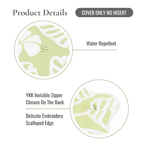 Hofdeco Premium Coastal Hampton Patio Indoor Outdoor Lumbar Pillow Cover Only, 12"x20" Water Repellent for Backyard, Couch, Poolside, Grass Green Print Palm Leaves and Hisbucs Flowers - color: Grass Green Palm Leaves and Hisbucs Flowers 12"x20"