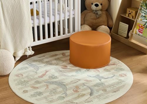 Large 22" Sturdy Sitting Pouf Ottoman Wipe-Clean Leather Boho Geometric Design for Kids Toddler Playroom with Foam Filling as Seating Footrest Side Table College Dorm Décor (Burnt Orange) - color: Burnt Orange