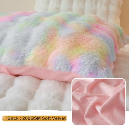 LIFEREVO Fluffy Faux Rabbit Fur Body Pillow Cover, Cozy Tie Dye Bubble Shaggy Plush Bed Body Pillowcase with Zipper Closure, Long 20"x54" Fuzzy Furry Pillow Case for Bedroom Home Decoration, Rainbow - color: Rainbow
