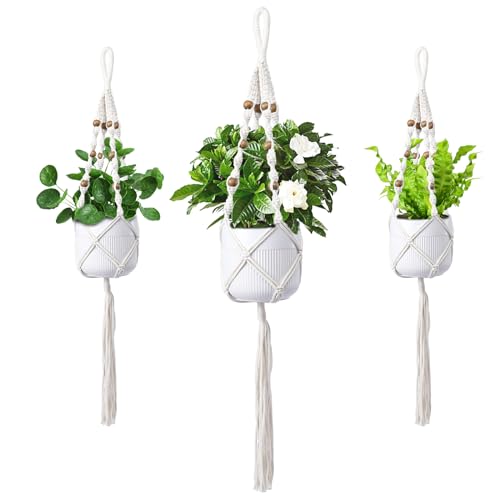 Hanging Planters for Indoor Plants 3 PCS Wall Plant Hangers Macrame Wall Hanging Outside Garden Decor - color: Beige 03