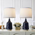 Dark Blue Ceramic Table Lamps Set of 2, 18.5" Modern Bedside Lamps for Night Stands, Classic Small Lamps for Living Room End Tables, Farmhouse Boho Lamp for Bedroom Office, LED Bulbs Included - color: dark blue