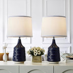 Dark Blue Ceramic Table Lamps Set of 2, 18.5" Modern Bedside Lamps for Night Stands, Classic Small Lamps for Living Room End Tables, Farmhouse Boho Lamp for Bedroom Office, LED Bulbs Included - color: dark blue