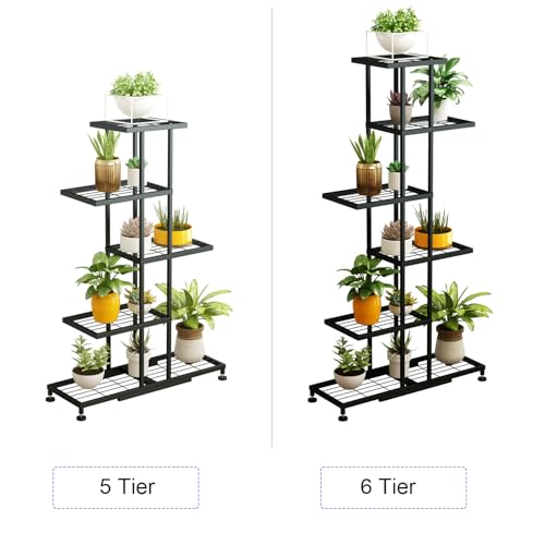 Twhep 5-Tier Iron Plant Stand - Modern Multi-Functional Shelf for Balcony & Garden - color: black-5 Tier 11 Potted