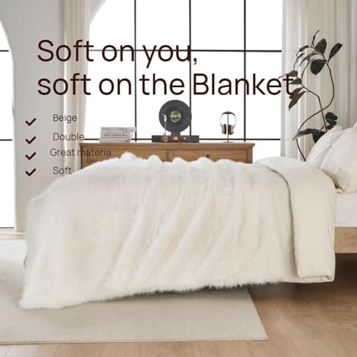 Luxury Fluffy Faux Fur Throw Blanket, Thick Silky Fuzzy Cozy Blanket, Plush Blankets for Couch, Sofa, Chair, Bed - Ivory White, 50x60 Inches - color: Ivory White, size: Throw (50" x 60")