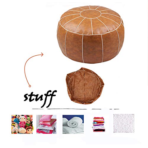 Decorative Pouf Foot Stool Round Unstuffed Leather Ottoman Cushion Storage seat or for Resting Your Feet on, Floor Chair Foot Living Room Bedroom Kids Room and Wedding (Brown) - color: Brown