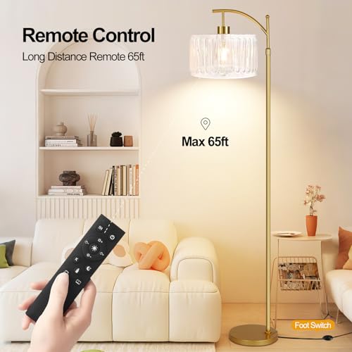 QIYIZM Glass Floor Lamp for Living Room,Bedroom,Gold Dimmable Standing Lamp with Remote,Brass White Tall Lamp Boho Mid Century Modern Floor Lamps Arc Floor Light Lamp Girls Kids Bohemian - size: 26-Floor Lamp
