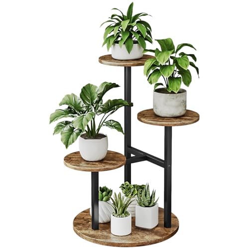 INGIORDAR Plant Stand Indoor Outdoor Corner Plant Shelf for Multiple Flower Pots Flower Stand Holder for Patio Garden Balcony Living Room (Black+Rustic Brown, 4 Tier) - color: Black 4 Tier, size: 4 Tier
