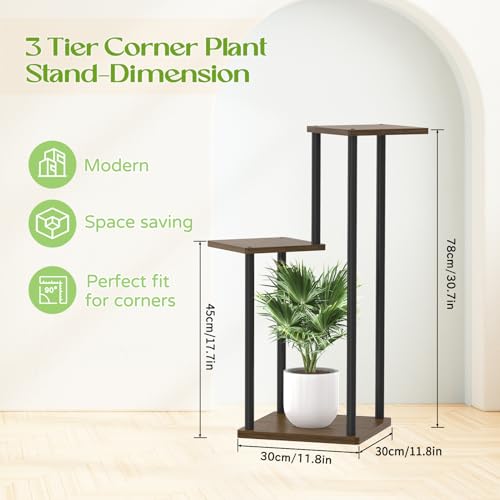 Oppro 3 Tier Plant Stand Indoor Outdoor, Wood Metal Flower Shelf Pot Holder Clearance, Tall Multiple Plants Corner Rack Aesthetic Organizer for Patio Orchid Office Porch Living Room Garden, Black Oak - color: Oak-3 Tier