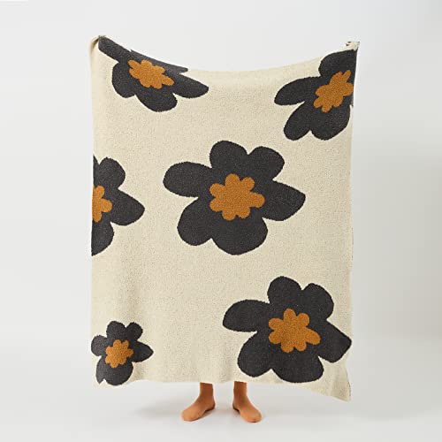 Floral Throw Blanket Big Flower Pattern Soft Cozy Warm Fuzzy Fluffy Microfiber Feather for Couch Bed Sofa Baby Pets Home Decor All Season (Chen Grey, 47''x59'') - color: Chen Grey
