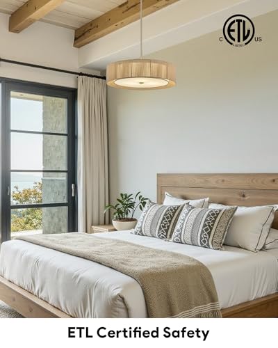 VONLUCE 20" Boho Rattan Chandelier, 4-Light Drum Chandelier with 2-Tier Woven Lampshade, Rattan Ceiling Light for Dining Room Bedroom Living Room with E26 Sockets, Nickel Finish, ETL Certified - color: Nickel, size: 20inch