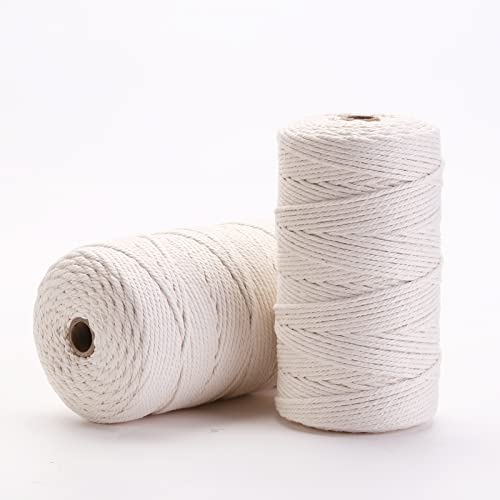 Macrame Cord 3mm x 218yards Natural Macrame Cotton Rope Colored Macrame Rope Soft Cotton Cord Macrame Supplies Craft Rope Macrame Yarn for Plant Hanger Wall Hanger Dreamcatcher (Beige) - color: Beige, size: 3mmx220Yards