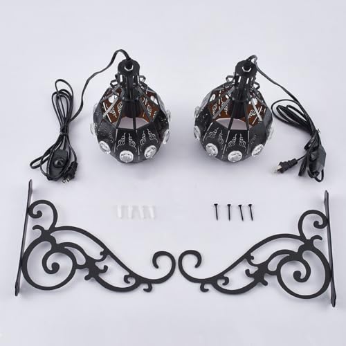 YLONG-ZS 2PK Crystal Plug in Wall Sconce Hanging Lamp Shelf Dimmable Wall Sconces Adjustable Wall Lights with Wall Sconces Wall Mount Plug in Lamps for Bedroom Living Room - color: YLW13black