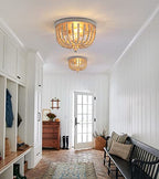 Q&S Boho Chandelier Wood Beaded Flush Mount Ceiling Light Fixtures for Nursery Baby Bedroom Kitchen Hallway,Oak White Finish,2-Lights - color: Ceiling-2OAK