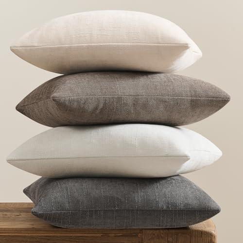 Pack of 4 Throw Pillow Covers 20x20 Inch Chenille Textured Neutral Soft Pillow Covers Solid Decorative Farmhouse Cushion Covers Home Boho Decor for Couch Sofa Bed Living Room - color: Neutral, size: 20" x 20" (Pack of 4)