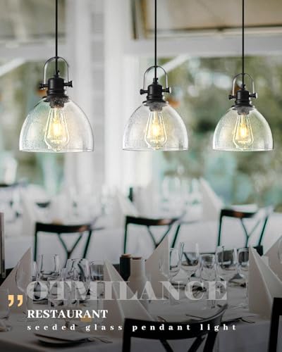 7.5" Seeded Glass Pendant Light 1 Pack, Vintage Hanging Kitchen Lights, Black Glass Pendant Lighting for Kitchen Island, Dining Room, Bar, Cafe - color: Seeded Glass-Black+Cord, size: 1-Pack