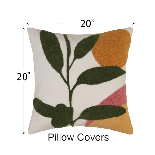 JASEN Abstract Boho Pillow Covers 20x20,Soft Mid Century Geometric Floral Decorative Throw Pillows for Couch Bed Sofa Bedroom（Only 1 Pillow Cover） - color: Plant-b, size: 20" x 20" (Pack of 1)