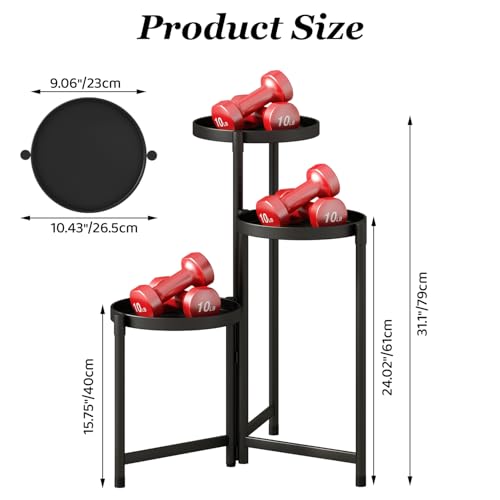 Plant Stand indoor outdoor-3 Tier black Tall Metal Flower Pot Holder 9in Wide Potted Display Rack - Heavy Duty Corner Plant Shelf for Patio Garden Balcony Living Bedroom Room