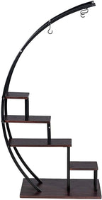 GDLF5 Tier Metal Plant Stand Creative Half Moon Shape Ladder Flower Pot Stand Rack for Home Patio Lawn Garden Balcony Holder Black (1 Pack)