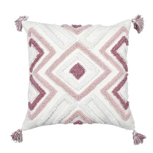 Boho Pillow Covers 18X18 Inch Boho Tufted Throw Pillow Covers Decorative Tassels Cushion Cover Farmhouse Pillow Case for Couch Sofa Bed Living Room Bedroom, Pink - color: Boho Multi-pink, size: 18" x 18" (Pack of 1)