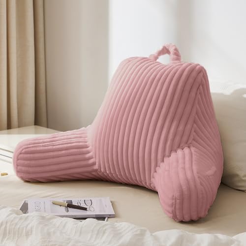 Blissful Diary Reading Pillow for Sitting in Bed, Flannel Back Pillow Bed Sitting Up for Adult & Children, Backrest Cushion for Sit Up in Couch or Floor, Dorm Essentials, Plush Pink - color: Fuzzy Plush Pink, size: Standard(18inch)