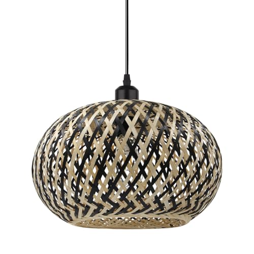 Island Pendant Light Black Natural Hand-Woven Bamboo Pendant Lights 1-Light Boho Light Fixtures Farmhouse Rustic Hanging Lamp for Living Room Dining Room Bedroom - color: Black Rattan, 1-Light