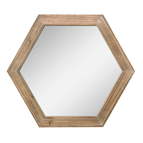 Stonebriar Decorative 24" Hexagon Hanging Wall Mirror with Natural Wood Frame and Attached Hanging Bracket, Rustic Farmhouse Decor for the Living Room, Bathroom, Bedroom, and Entryway Brown - color: Brown