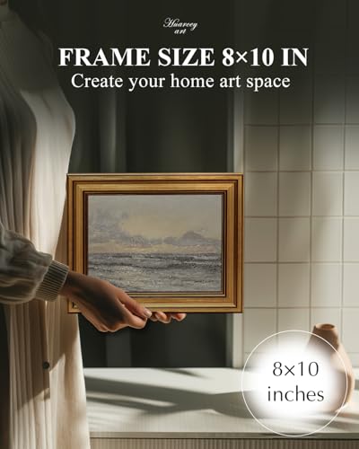 HUARCEY Gold Framed Vintage Wall Art for Living Room, Landscape Painting Prints Shelf Decor for Kitchen, Aesthetic Coastal Bedroom Wall Art, Christmas Gifts for Friends or Family ( Sea or Sky - 8"x10" ) - color: Sea or Sky, size: 10"L x 8"W