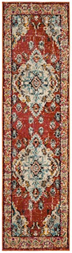 SAFAVIEH Monaco Collection Runner Rug - 2'2" x 6', Orange & Light Blue, Non-Shedding & Easy to Clean, Distressed Medallion Design, Ideal for Hallway, Foyer, Entryway, Kitchen, Bedroom (MNC243H) - color: Orange/Light Blue, size: 2'2" x 6' (Runner)