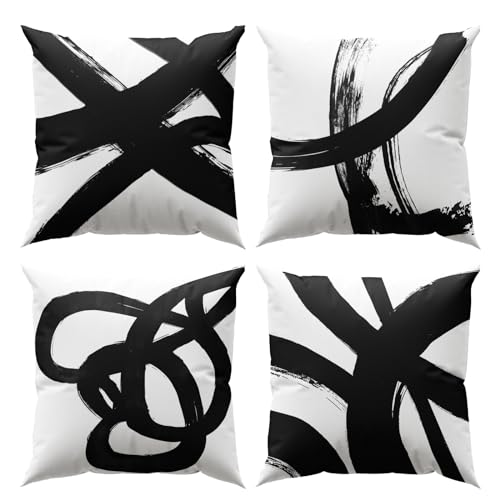 Black and White Throw Pillow Covers 22x22 Abstract Pillow Covers for Couch Modern Striped Cushion Covers Living Room Sofa Bedroom Decorative Pillows Cases Set of 4 - color: Blackwhite, size: 22" x 22" (Pack of 4)