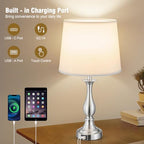 Bedside Table Lamp Touch Control Bedroom Lamps with USB A + C Charging Port 3 Way Dimmable Touch Lamps for Nightstand Living Room Bedroom Dorm Home Office Reading, Set of 2 (White Shade & Nickel Base) - color: White Shade & Nickel Base