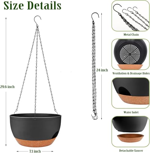 Hanging Planters for Outdoor Indoor Plants, 2 Pack 12 Inch Hanging Basket Plants Outdoor, Self Watering Hanging Planter with Plant Hanger for Garden Home Decoration (Black) - color: Black, size: 12 Inch