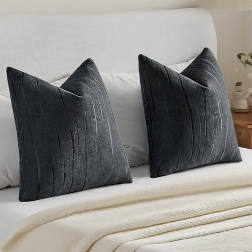 HAUSSY Pack of 2 Lumbar Pillow Covers 12x20 Inch, Boho Embossed Decorative Throw Pillows Soft Striped Textured Cushion Covers Home Decor Pillowcases for Couch Living Room Sofa Bed, Black (Covers Only) - color: Black, size: 20" x 12" (Pack of 2)