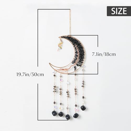 Black Gemstone Dream Catcher 7 Chakras Tree of Life Moon Dream Catcher with Healing Crystal Square Stones Handmade Dreamcatcher Wall Decor for Adults Boys Girls,Bedroom,Wedding,Garden,Bless Gift - color: Black Moon Square Stone