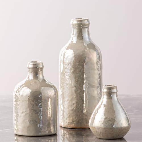 Ceramic Vase Set of 3, Decorative Vases Home Decor Modern Neutral Flower Pampass Boho Vase for Living Room, Table, Mantel, Entryway, Bookshelf, Kitchen, Bedroom, Bathroom - White - color: 009-white