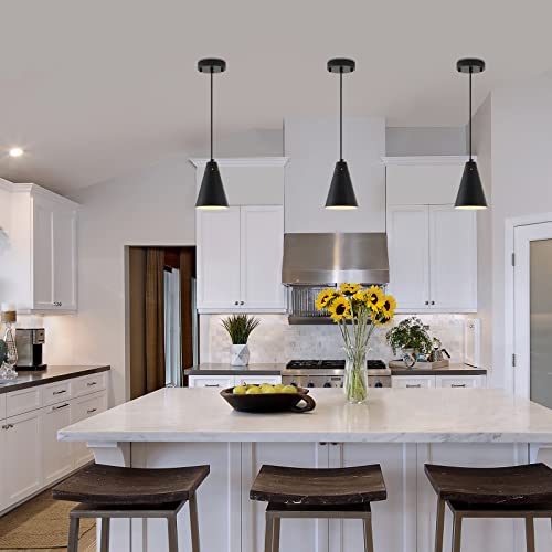 Black Pendant Light for Kitchen light fixtures,Small Modern Industrial Chandeliers with Cone Metal Shade,Mini Adjustable Cord Hanging Lighting Fixtures for Over island,Bar,Dining Room.(1 Pack) - color: 1Pack Black