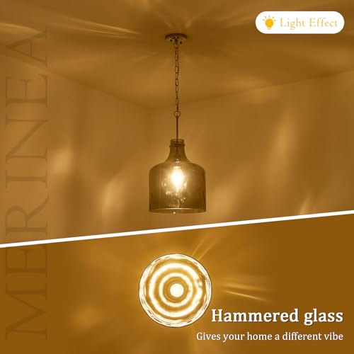 Farmhouse Pendant Light – Hand-Blown Smoked Gray Hammered Glass Shade, Polished Chrome Finish, E26 Socket, Adjustable Chain Hanging Fixture for Kitchen Island, Dining Room & Hallway, 15" H x 12" D - color: Chain Smoked