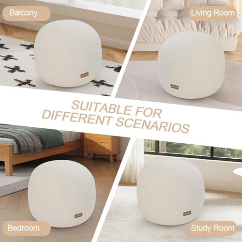 MeMoreCool Stuffed Round Pouf Ottoman Foot Rest, Floor Pouf Foot Stool with Soft Foam Chunk Filling, Small Round Ottoman Footstool Circle Footrest for Living Room, Beige - color: Teddy Beige