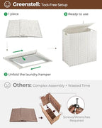 Greenstell Laundry Hamper with lid, No Install Needed, 110L Wicker Laundry Baskets Foldable 2 Removable Liner Bags, 2 Section Clothes Hamper Handwoven Rattan Laundry Basket with Handles, White - color: White