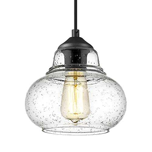 ELYONA 8 Inch Globe Pendant Light Bubble Glass Industrial Kitchen Island Hanging Pendant Light Fxiture Modern Hand Blown Seeded Glass for Farmhouse Dining Room Bar Bedroom Living Room Black - color: Black
