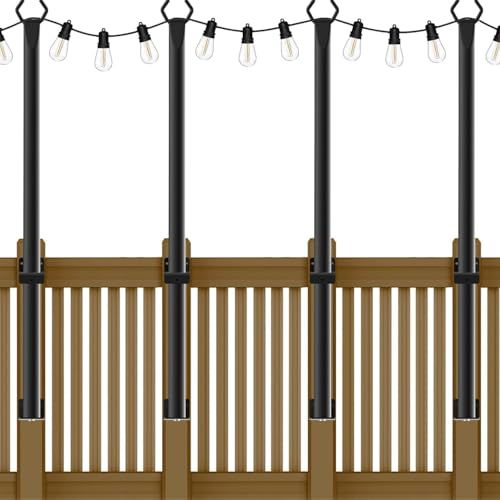 AHRLHR 5 Ft String Light Poles, 4 Pack String Light Poles for Outside with Fixing Clips,Metal Poles for Outdoor String Lights, Hanging Light Poles for Deck Fence Garden Backyard Wall Bistro - size: 4 Pack-5FT