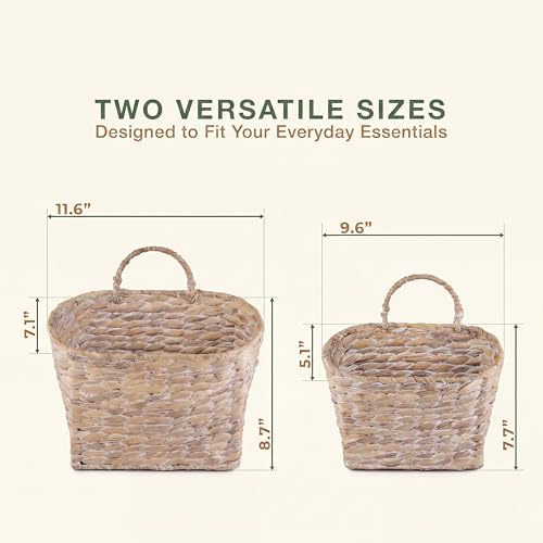 Set of 2 White Wicker Hanging Baskets for Front Door, Mail, Flowers & Organizing - color: White Water Hyacinth