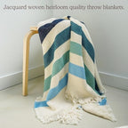 Blue Ridge Striped Afghan Throw Blanket | Thick & Cozy | Cotton USA Made (73x48) - color: Blue Ridge