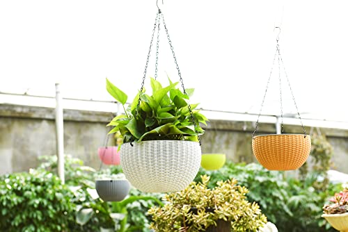 Hanging Basket Plastic Flower Pot Round Resin Garden Hanging Planter for Indoor Outdoor Plants 2 Pack White - color: 8 Inch White