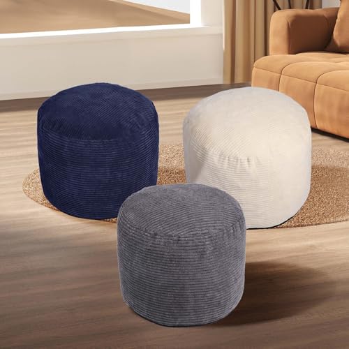 Round Pouf Ottoman Foot Rest with Foam Chunk Filling, Corduroy Ottomans for Living Room Floor Poufs (26"x18",Navy Blue) - color: A-navy, size: 26"D x 26"W x 18"H