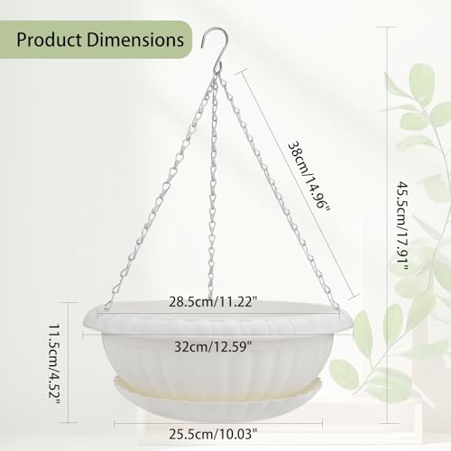 summer flower 3 Pack Large Hanging Planters 12.59in Plastic Plant Pots with Drainage Holes & Trays for Indoor Outdoor Garden Wall Window Decor (White) - color: White-xpots