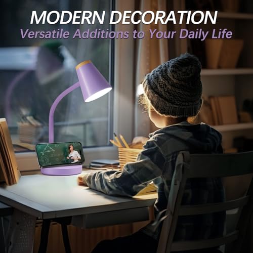 EJIAXIN Desk Lamps for Home Office - Small LED Desk Lamp Touch Dimmable Reading Light for College Dorm Room - Adjustable Flexible Gooseneck Table Lamp for Bedside Bedroom Nightstand Purple - color: Purple