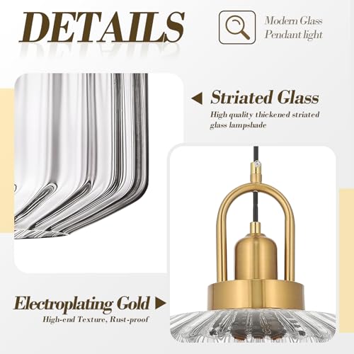 11.8in Mid Century Modern Pendant Light, Gold Large Clear Glass | Vintage Lighting Fixture Ceiling Hanging Lamp for Kitchen Island Foyer Dining Room Bedroom Entryway Hallway Over Sink Table - color: Clear & Gold Hardwire, size: 11.8in