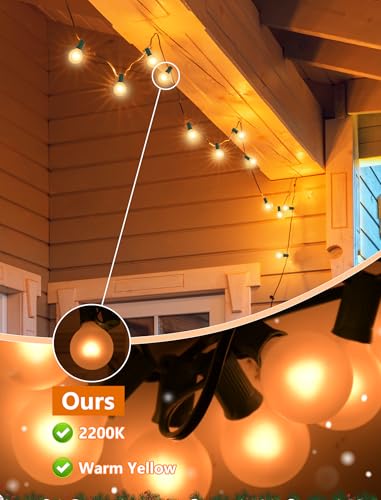 SUNSGNE G40 Round Christmas Lights Outdoor, 25ft Vintage Christmas Globe Lights with 27 5W Frosted White Lights(2 Spare) for Outdoor Garden Party Wedding Backyard Patio Decor, Green Wire - color: Frosted White-Green, size: 25 Ft