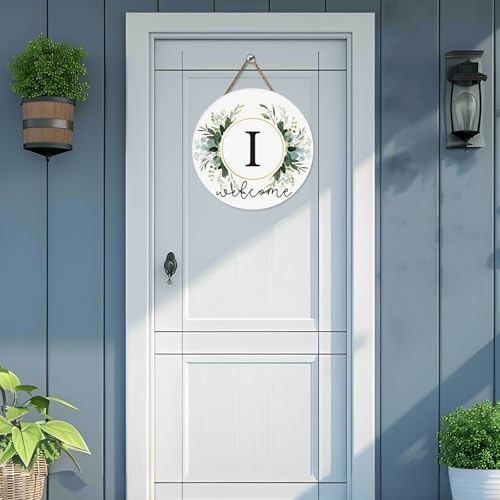 Monogram Letter I Wreaths for Front Door Wreath Wooden Welcome Sign for Front Door Decor Floral Family Last Name Initial House Warming Spring Summer Porch Rustic Wall Home Kitchen Boho Decorations - color: Letter I