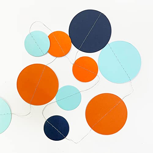 46 Ft Navy Blue Orange and Teal Circle Dots Garland Royal Blue Orange Aqua Polka Dot Hanging Paper Streamer for Birthday Wedding Bridal Baby Shower Outer Space Galaxy Theme Party Decorations Supplies - color: Blue Orange